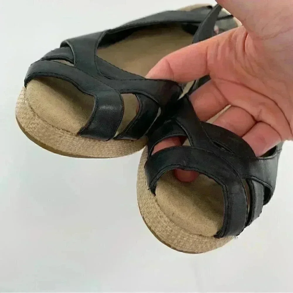 Ann Taylor loft womens sandals size 8 navy blue leather wedge Espadrilles